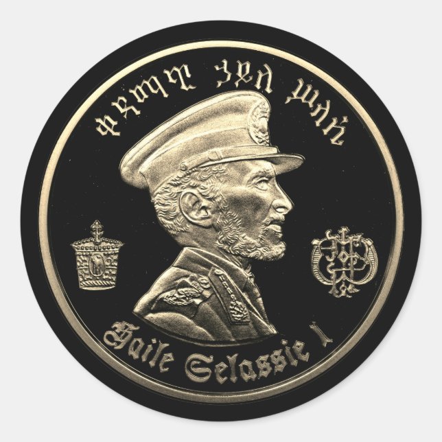 Adesivo Redondo Haile Selassie - Messiah Jah Rastafari bordador - (Frente)