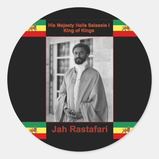 Adesivo Redondo Haile Selassie, o Leão de Judah, Jah Rastafari (Frente)