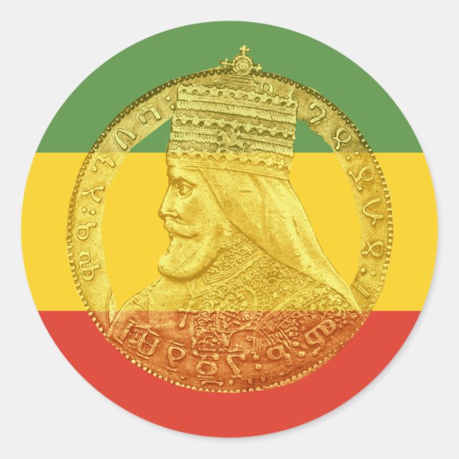 Adesivo Redondo Haile Selassie Red Dourado Sticker (Frente)