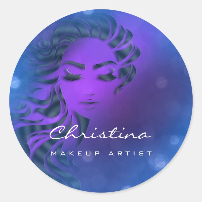 Adesivo Redondo Hair Stylist Makeup Artist Blue Eyelash Purple (Frente)