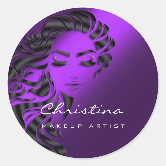 Adesivo Redondo Hair Stylist Makeup Artist Glitter Eyelash Purple (Frente)
