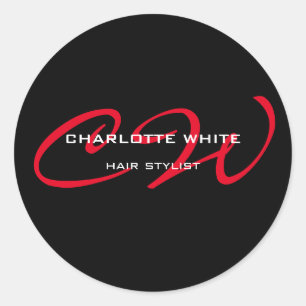 Adesivo Redondo Hair Stylist Monograma Minimalista Vermelho Preto