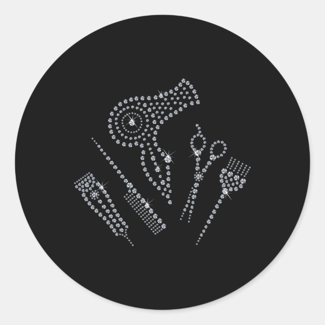 Adesivo Redondo Hair Stylist Salon Apron Rhinestone Scissone Comb  (Frente)