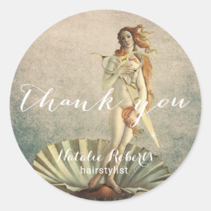 Adesivo Redondo Hair Stylist Vintage Venus e Dourado Salão de Teso