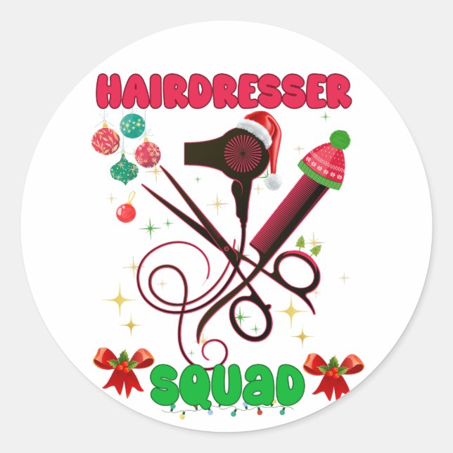Adesivo Redondo Hairdresser Christmas Squad Hair Salon Engraçado (Frente)
