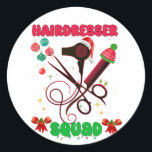 Adesivo Redondo Hairdresser Christmas Squad Hair Salon Engraçado<br><div class="desc">Surpreenda seus clientes com esta bela roupa. Combine com seus colegas de trabalho e divirta-se neste Natal.</div>
