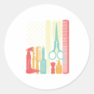 Adesivo Redondo Hairstylist Hairdresser Tool América Flag Funny G