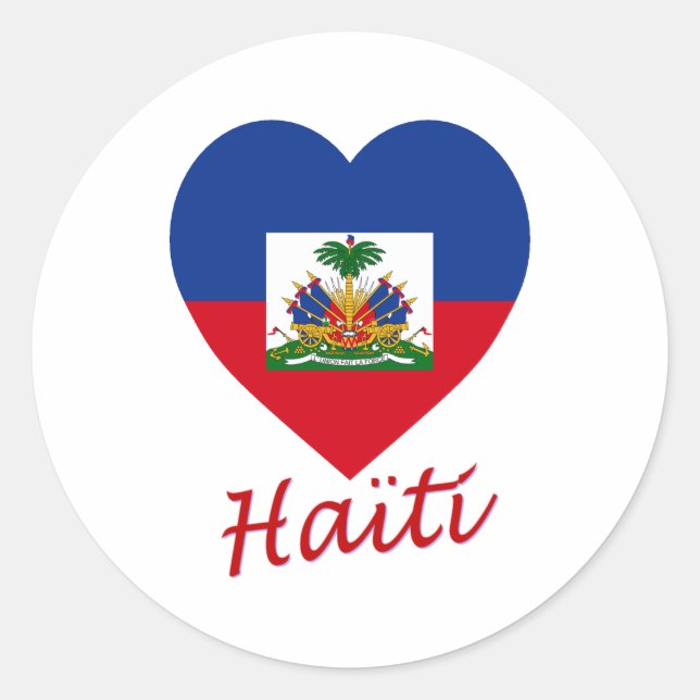 Adesivo Redondo Haiti Flag Heart (Frente)