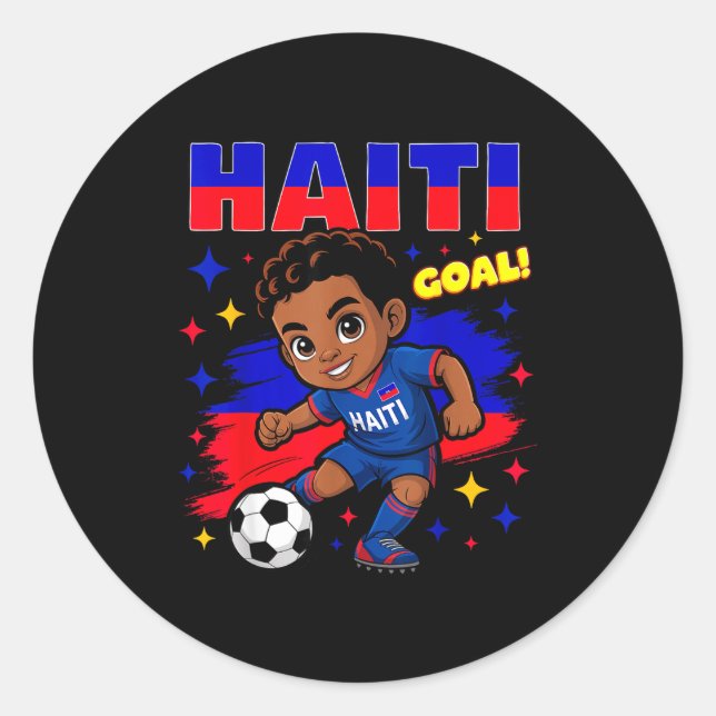 Adesivo Redondo Haiti Soccer Kid Haitian Flag Soccer Player Footba (Frente)