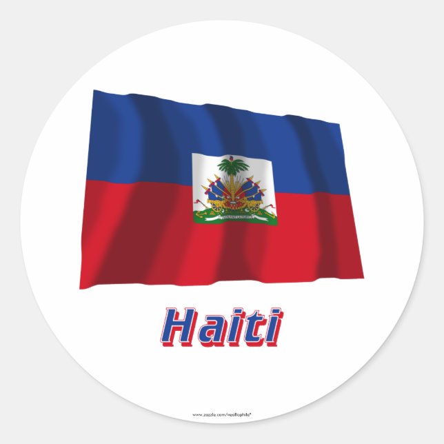 Adesivo Redondo Haiti Waving Flag com Nome (Frente)