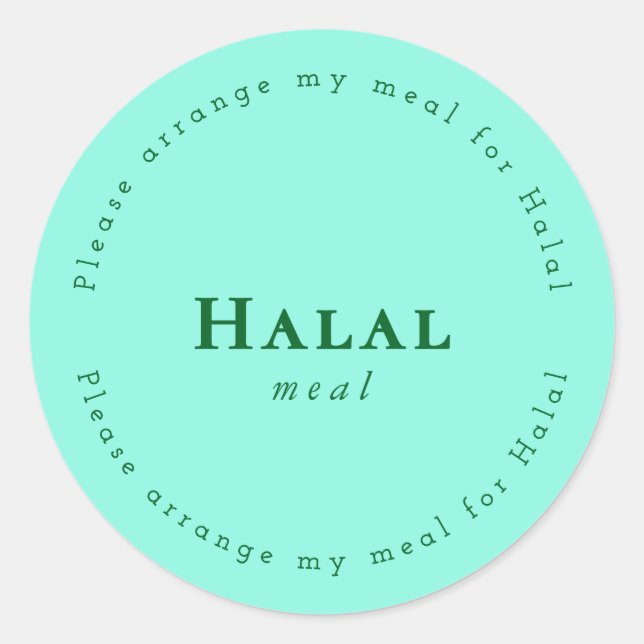 Adesivo Redondo Halal meal Request Sticker, Light Green (Frente)