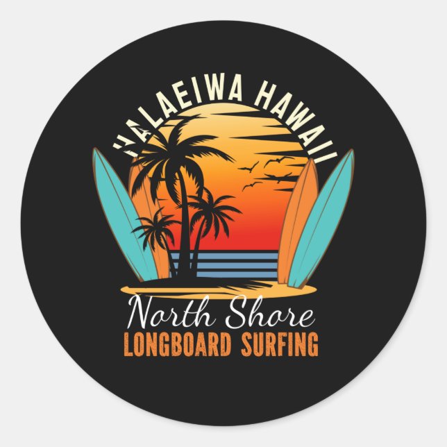 Adesivo Redondo Haleiwa Hawaii North Shore Surfing (Frente)