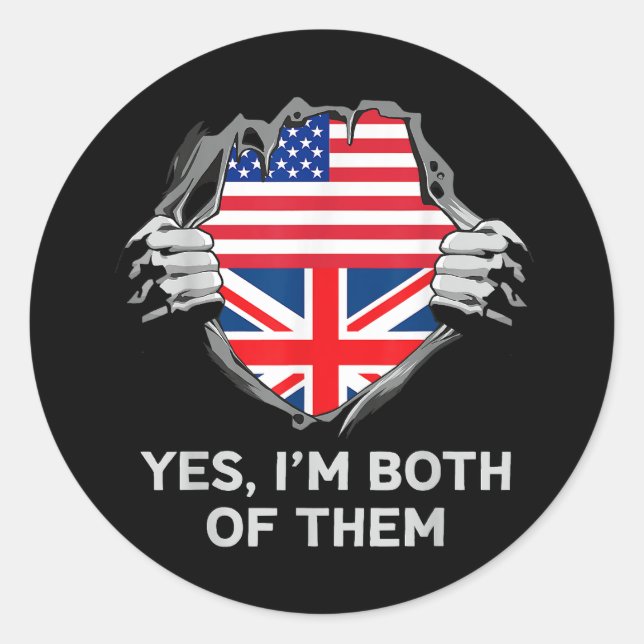 Adesivo Redondo Half American Half British USA England Flag Mens W (Frente)