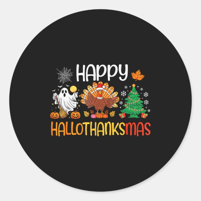 Adesivo Redondo Hallothanksmas Shirt Funny Halloween Thanksgiving  (Frente)