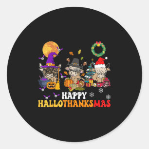 Adesivo Redondo Hallothanksmas Vaca das Terras Altas do Halloween