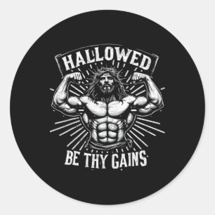 Adesivo Redondo Hallow Be Thains Gains Christian Workout Gym Jesus