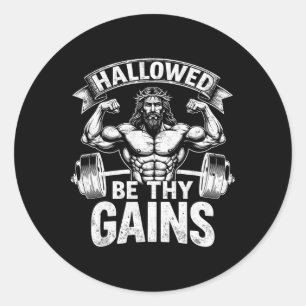 Adesivo Redondo Hallow Be Thains Gains Christian Workout Gym Jesus