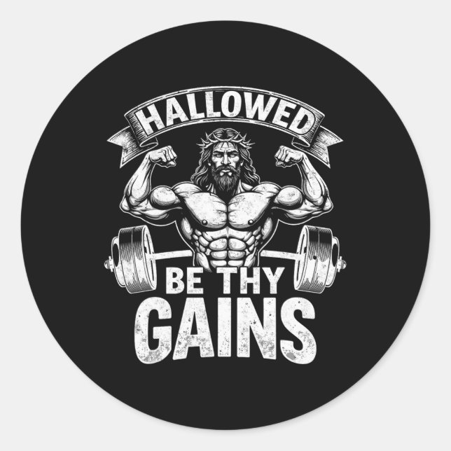 Adesivo Redondo Hallow Be Thains Gains Christian Workout Gym Jesus (Frente)