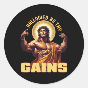 Adesivo Redondo Hallow Be Thains Gains Engraçado Gym Jesus Cristo