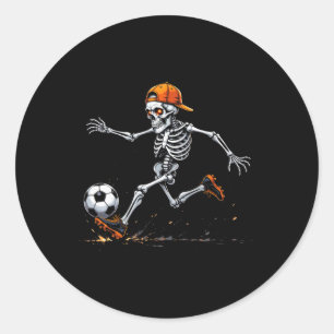 Adesivo Redondo Halloween 2025 Esqueleto Engraçado Jogador de Fute