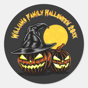 Adesivo Redondo Halloween Adicionar Nome da Família Ano Personali