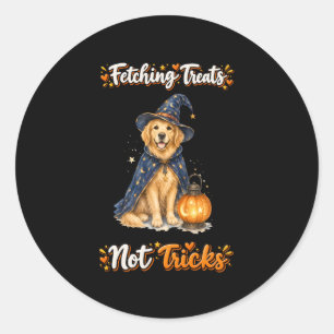 Adesivo Redondo Halloween Adorável Cão Dourado Feiticeiro Truques