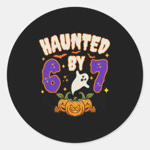 Adesivo Redondo Halloween Assombrado 67 Número 67 Seis Sete Meme E