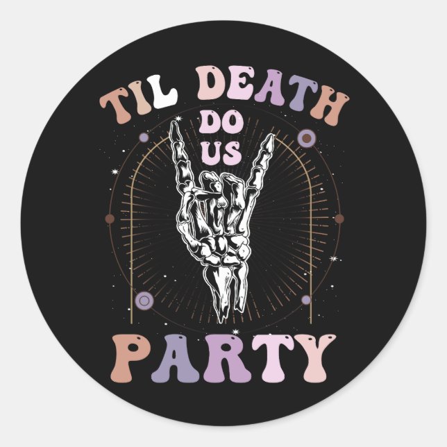 Adesivo Redondo Halloween Até Que a Morte Nos Separe Festa de Solt (Frente)