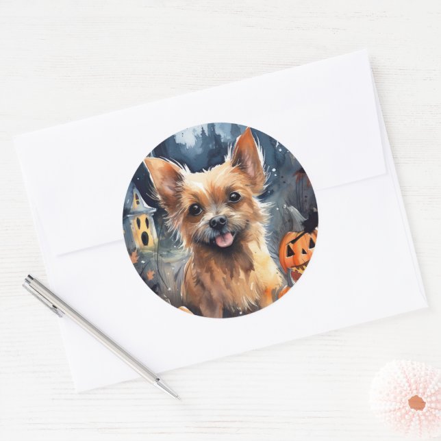 Adesivo Redondo Halloween Australiano Terrier With Pumpkins Scary (Envelope)