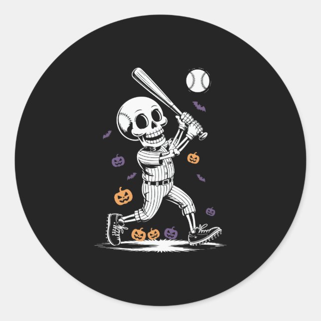 Adesivo Redondo Halloween Baseball Skeleton Atingindo (Frente)