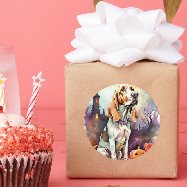 Adesivo Redondo Halloween Basset Hound Com Pumpkins Assustado (Festa)