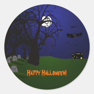 Adesivo Redondo Halloween Bats e Graveyard