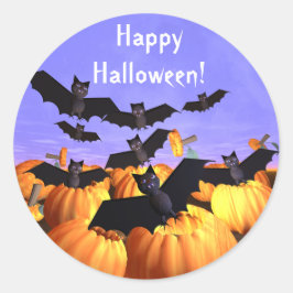 Adesivo Redondo Halloween Bats e Pumpkins