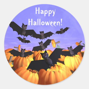 Adesivo Redondo Halloween Bats e Pumpkins