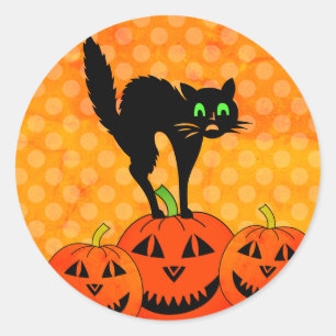 Adesivo Redondo Halloween Black Cat Pumpkin Jack O' Lanterna