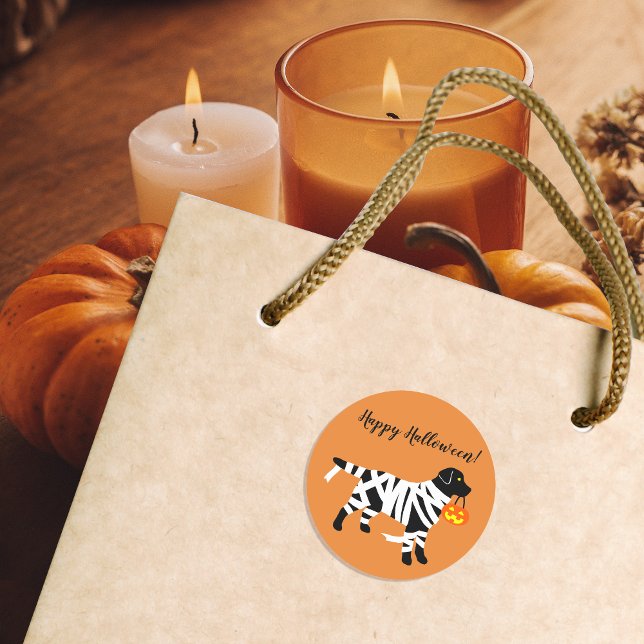 Adesivo Redondo Halloween Black Labrador Mummy Stickers (Halloween Black Labrador Mummy Stickers for Labrador Owners.  Funny Dog Design.  Personalized.)