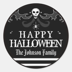 Adesivo Redondo Halloween Black White Skype Label Feliz Halloween