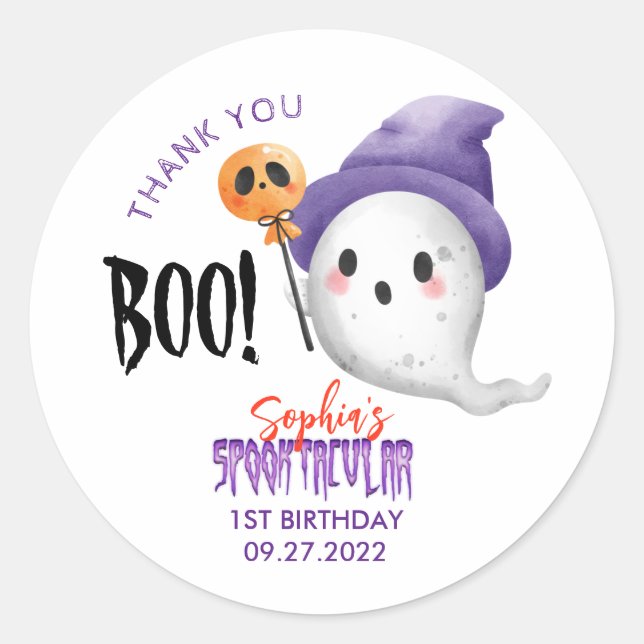Adesivo Redondo Halloween Boo Spooktacular Favor do Fantasma (Frente)