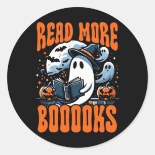 Adesivo Redondo Halloween Book Lover Ghost Boo Pun Leia Mais Livro