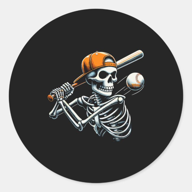 Adesivo Redondo Halloween Boys Batting Skeleton Baseball  (Frente)