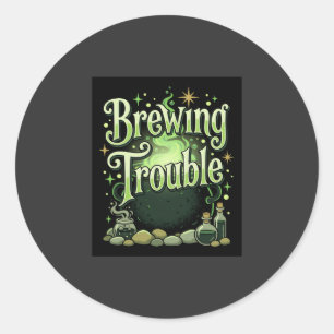 Adesivo Redondo Halloween Brewing Trouble Bruxa Caldeirão Poção De