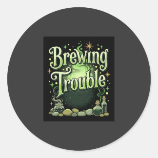Adesivo Redondo Halloween Brewing Trouble Bruxa Caldeirão Poção De
