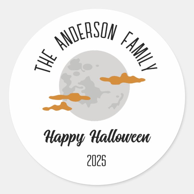Adesivo Redondo Halloween Brilhando Nome Personalizado da Lua Comp (Frente)