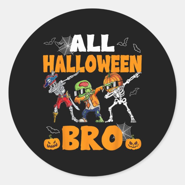 Adesivo Redondo Halloween Bro Dabbing Skeleton Jack O Lantern Boys (Frente)