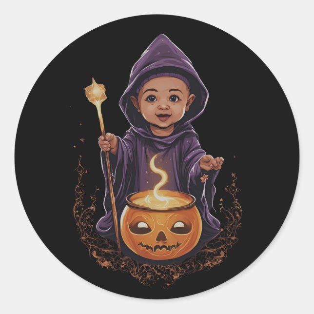Adesivo Redondo Halloween, bruxa 6 bebê, bruxa divertida, divertid (Frente)