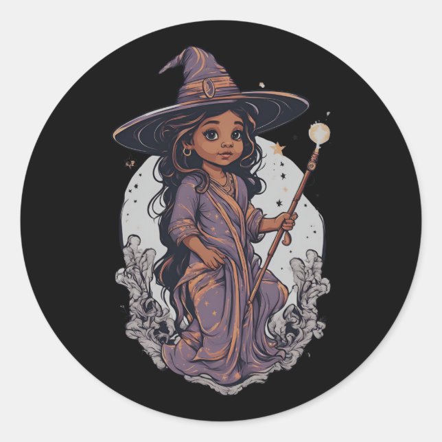 Adesivo Redondo Halloween, bruxa 7 bebê, bruxa divertida, para cri (Frente)