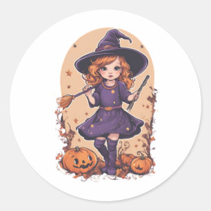 Adesivo Redondo Halloween, bruxa 9 bebê, bruxa fofa, feriado