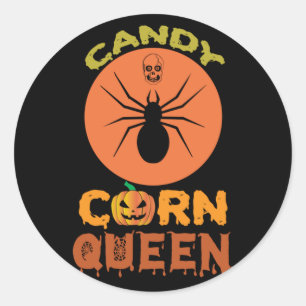 Adesivo Redondo Halloween Candy Corn Queen Birthday