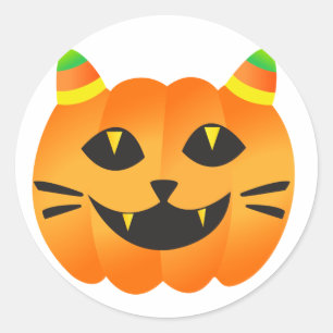 Adesivo Redondo Halloween Cat-o-Lanterna