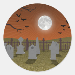 Adesivo Redondo Halloween: Cena de cemitério: